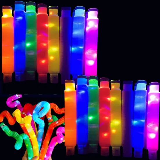 Nuovo design colorato bagliore illuminato arcobaleno pop tubo fidget sensoriale per alleviare lo stress torta di compleanno tubi pop giocattoli fidget